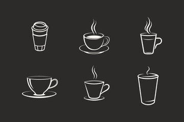 Minimalist coffee cups sketch illustration set of steaming hot beverages icons