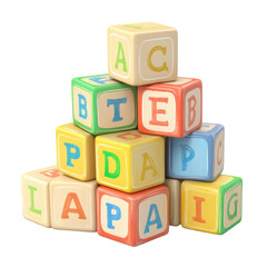 3D Cartoon Abc Blocks Stacked Up  isolated on a transparent background
