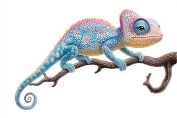 Obraz premium Colorful Lizard on Branch with Detailed Patterns and Textures