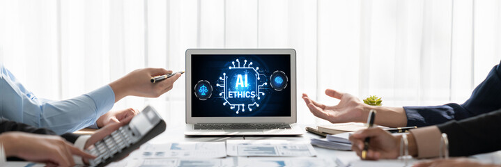 AI ethics responsibility standard law and rules on computer screen provide report of AI ethic...