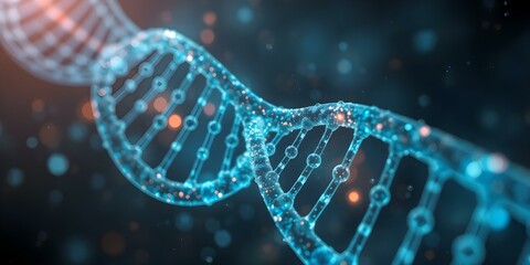 DNA Strand: A detailed, stylized depiction of a DNA strand, glowing with intricate details, emphasizing the complex beauty of the building block of life.