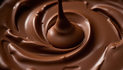 Smooth, melted chocolate being poured in a swirling motion, creating a rich and creamy texture.