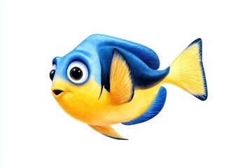 Colorful Cartoon Fish with Bright Blue and Yellow Features