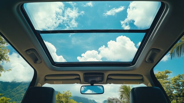 Open sunroof view of a beautiful sky
