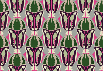 Artistic abstract seamless pattern with stylish decorative zoomorphic organic shape in 1920s European graphic design style