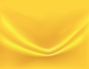 Soft texture of silk material with folds. Yellow background with smooth texture of fabric 