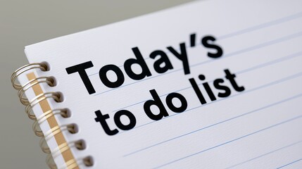 open notebook " Today's to do list" written on lined paper