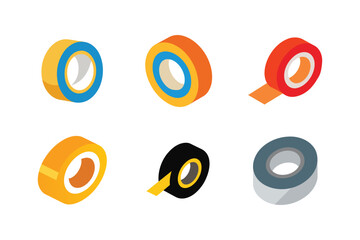 Obraz premium Isometric colorful rolls of tape vector illustration on white background