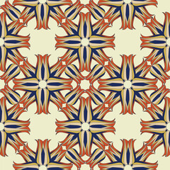 Floral seamless pattern with flourish ornament in 1920s graphic design style. Artistic abstract vintage geometric diagonal structure asian tribal ornamental texture