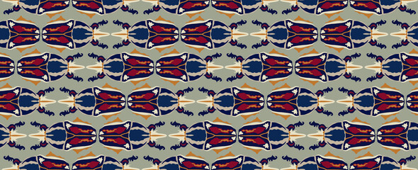 Artistic abstract seamless pattern with stylish decorative zoomorphic organic shape in 1920s European graphic design style