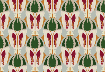 Artistic abstract seamless pattern with stylish decorative zoomorphic organic shape in 1920s European graphic design style