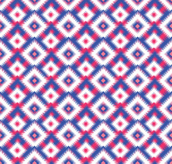 Seamless pattern with geometric diagonal tartan ornament. Tribal Ikat texture in traditional ethnic style. Abstract pattern design for texture, fabric, clothing, decoration.