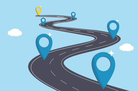 Success roadmap journey, milestone or career path achivement, aocomplishment, assessment or way to success, route or pathway to achive goals
