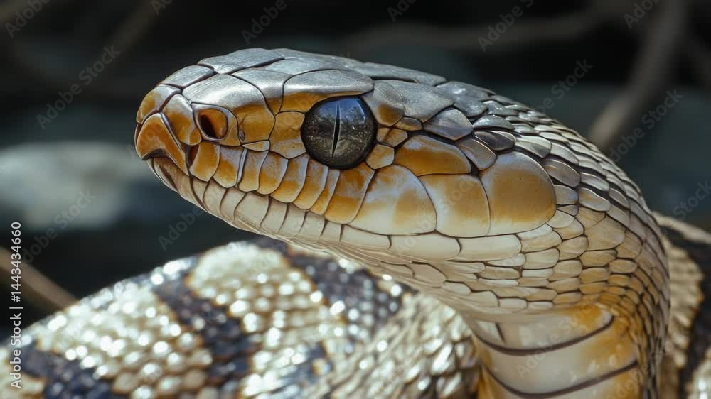 Poster A close-up view of a snake's head with a blurred background