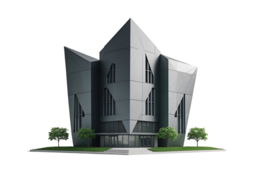 Futuristic Architectural Design of a Civic Building with Angular Facades and Innovative Style for Modern Urban Landscapes and Sustainable Urban Planning