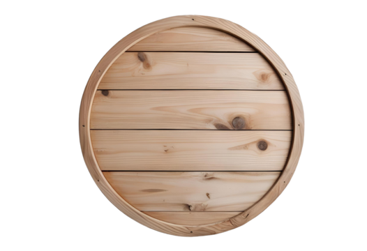 Round wooden signboard or shield isolated represents rustic charm, personalized decor, and vintage design elements.