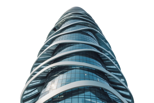 Futuristic Architectural Marvel, A Spiraling Skyscraper Design Showcasing Innovation and Modern Urbanism with Sleek Lines and Glass Facades