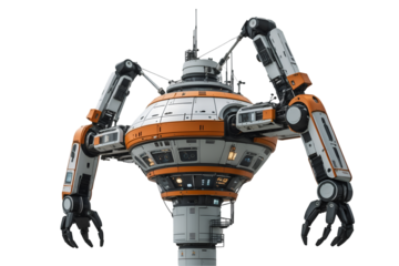 Futuristic Interstellar Colony Building Robot with Advanced Robotic Arms for Space Construction and Maintenance Operations in a High-Tech Environment