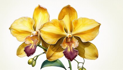 Fototapeta premium Orchid flower. Yellow watercolor orchid flowers isolated white background botanical illustr
