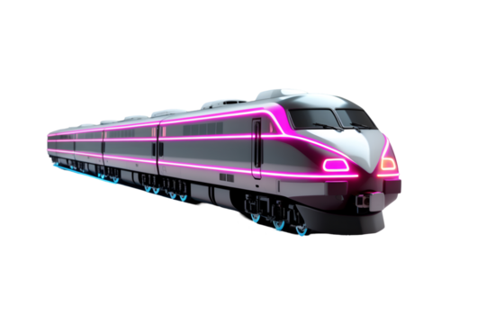 Futuristic Multisegmented Bullet Train with Neon Lights, A Vision of High-Speed Travel and Technological Advancement for Modern Transportation Systems