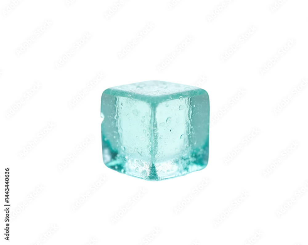Poster geometric wonder, an isolated translucent mint ice cube glistening with frozen purity and angular pe