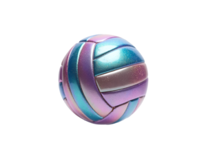 Gleaming Iridescent Glitter Volleyball, A lone volleyball hovers, its surface shimmering with iridescent glitter, creating a surreal and captivating visual display in a minimalist setting
