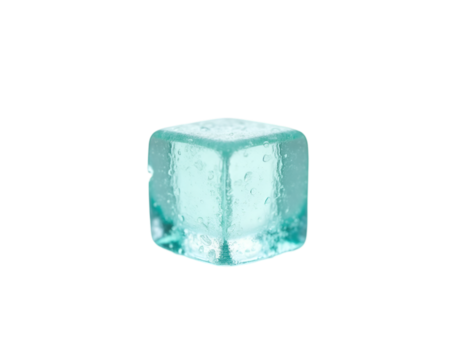 Geometric wonder, An isolated translucent mint ice cube glistening with frozen purity and angular perfection on a striking neutral backdrop