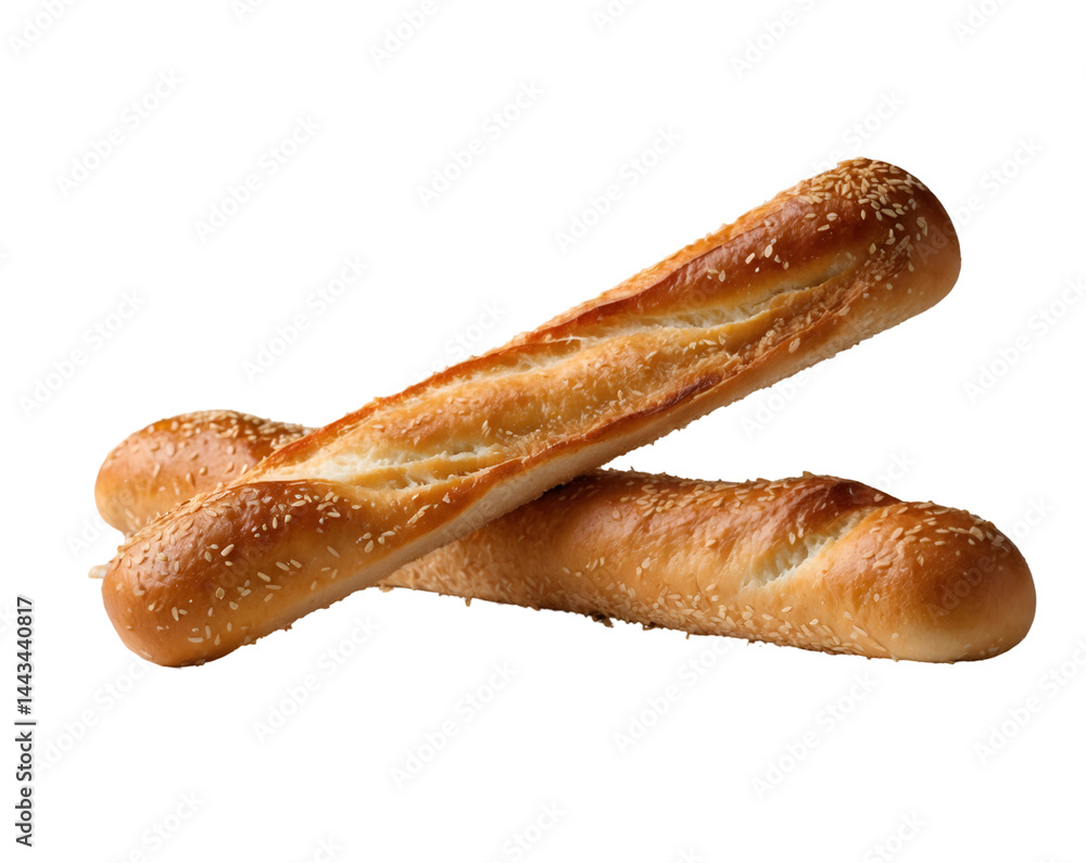Poster golden breadsticks with sesame seeds and a delightfully crispy texture on an isolated surface, perfe