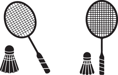 Badminton Rackets And Shuttlecocks Black And White Graphic Sport Equipment Vector Illustration