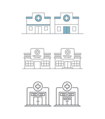Hospital Building Sketch Modern Medical Center Facade Design in Minimalist Line Drawing Style