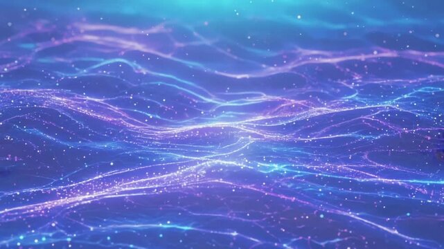 abstract wave pattern intertwines with neon blue circuitry lines. waves dissolve circuit-like design, with glowing blue lines connecting each crest, blue technology backgorund 4k video