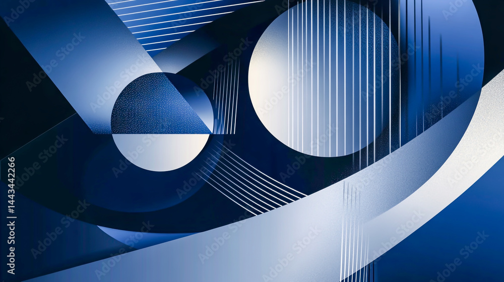Poster modern navy abstract background with layered geometric shapes and metallic silver lines for a minima