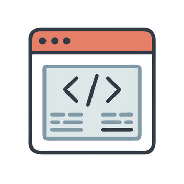 Web Coding Browser Window Icon &ndash; Programming Development Technology Line Symbol