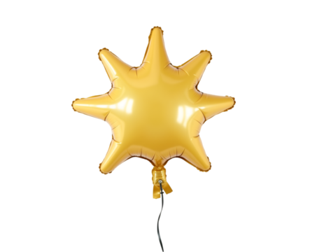 Golden Starburst Celebration, A Single Star Shaped Balloon Floating on a Clean White Isolated Canvas, Perfect for Parties, Decorations, and Festive Celebrations - Powered by Adobe