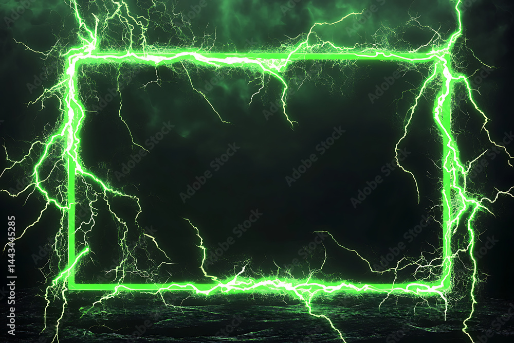 Poster electrifying green lightning frame on dark background with dynamic energy and intensity