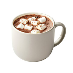 Warm hot chocolate in a white ceramic mug topped with mini marshmallows, cozy beverage perfect for cold weather, comforting drink ideal for winter nights on transparent background