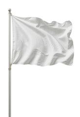 Waving White Flag on Pole Isolated on Transparent Background.