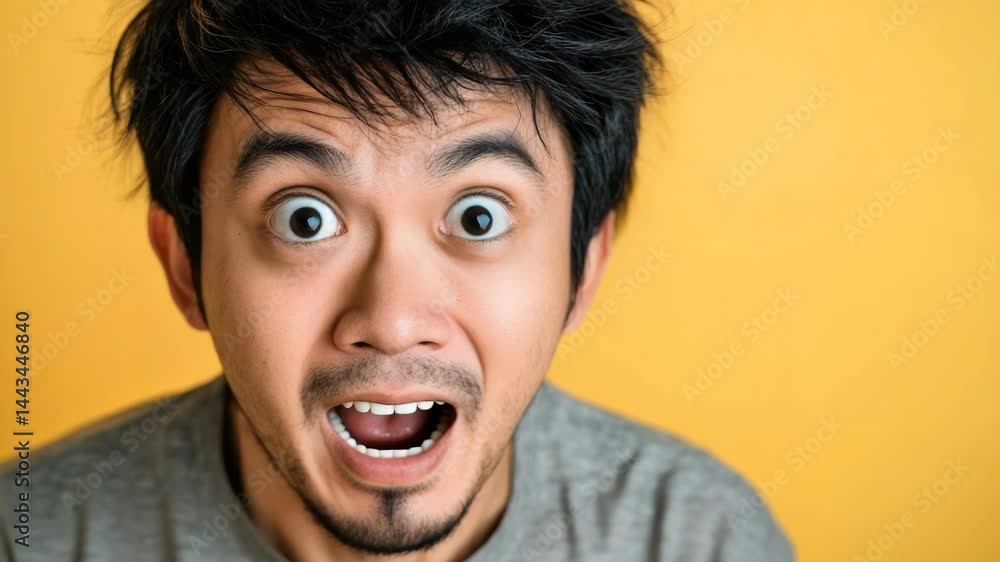 Poster a person showing surprise or shock, suitable for use in various contexts