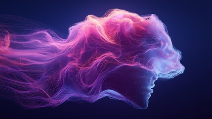 Obraz premium Intriguing portrait of a woman with pink hair captured in a cosmic scene with dramatic contrast and ethereal lighting effects
