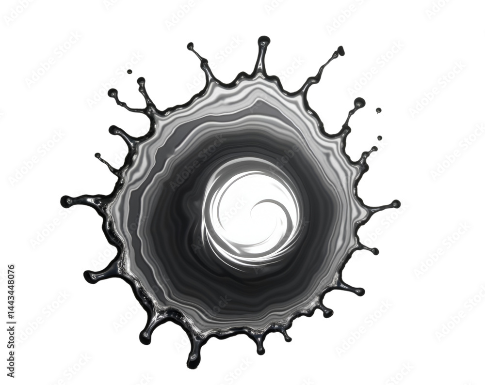 Poster high contrast abstract swirling vortex splash, a captivating visual display of fluid motion and dyna