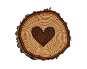 Heartfelt Growth, Tree Trunk Slice with Carved Heart Symbol Depicting Nature's Love and Enduring Connection on an Isolated Plain
