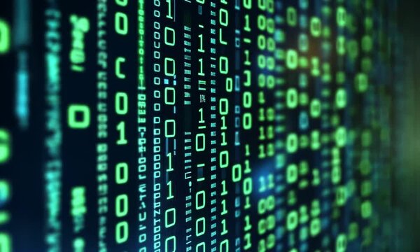 Abstract representation of digital binary code flowing in a futuristic environment