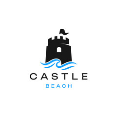 Beach Castle Logo with Wave Icon Design