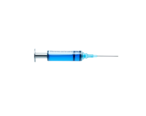 High-Contrast Image of a Modern Syringe with Blue Liquid for Medical Purposes, Healthcare and Vaccination Campaigns, Pharmaceutical Research and Laboratory Use