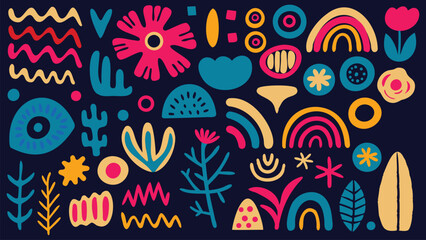 Outlined Plant and Fruit Doodle Set