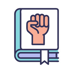 Fototapeta premium Book with Raised Fist Symbol Icon – Knowledge Power Protest Line Symbol