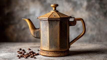 Vintage metal coffee pot with beans