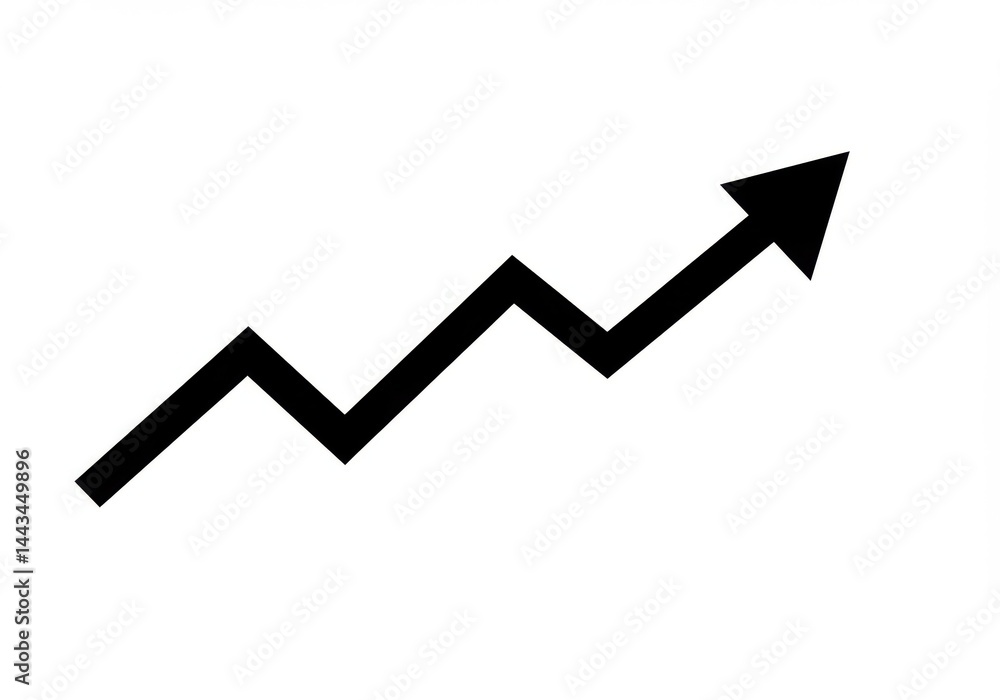 Poster a black arrow showing an upward zigzag pattern isolated on white background