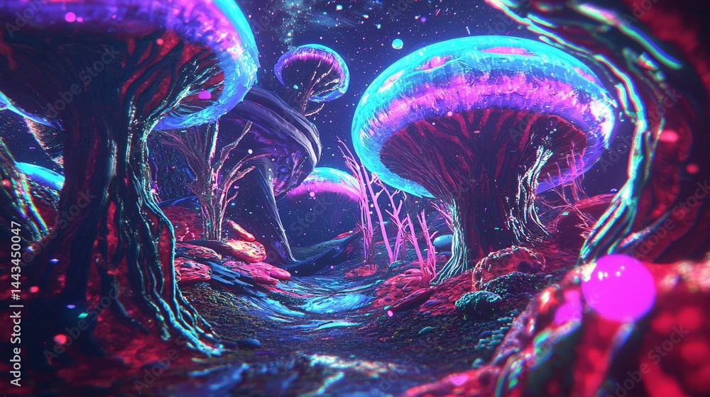 Poster unique underwater adventure featuring a man surrounded by a tunnel of glowing jellyfish in a captiva