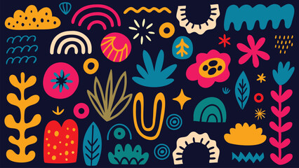 Bold Monochrome Plant and Flower Doodles